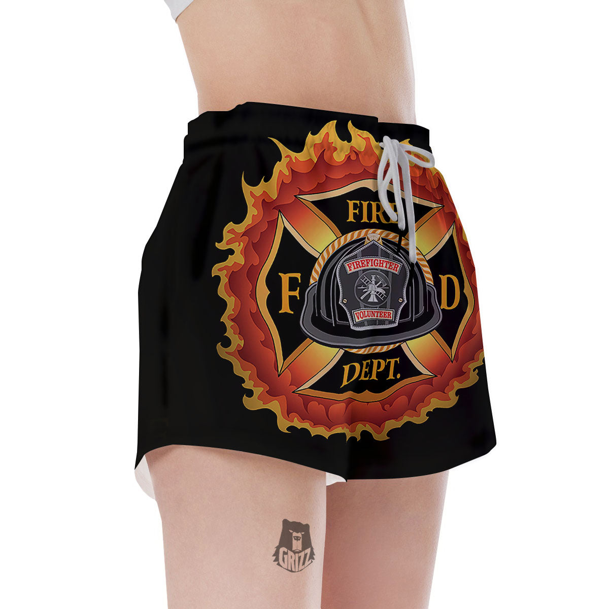 Firefighter Emblem Flaming Print Women's Shorts-grizzshop