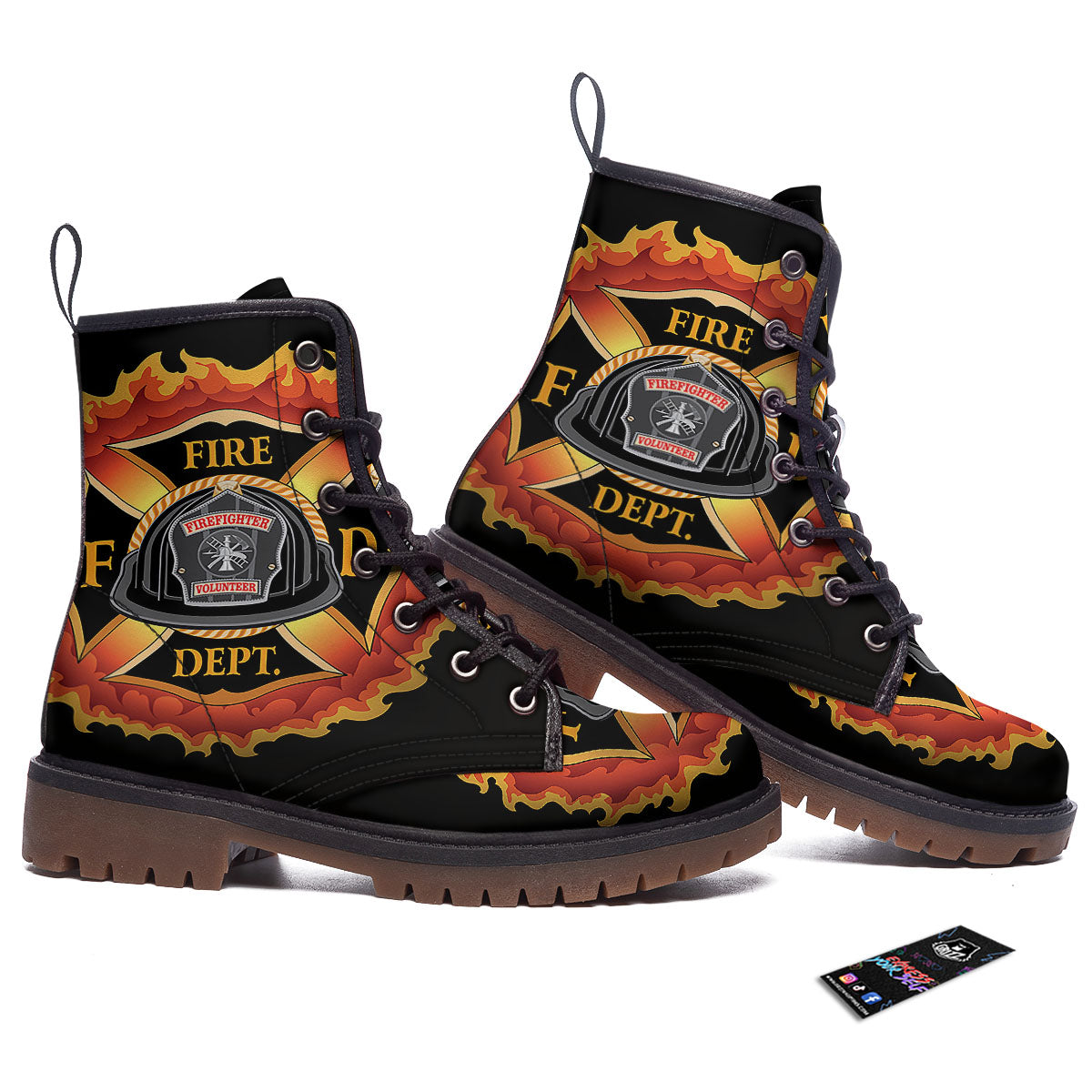 Firefighter Emblem Flaming Print Work Boots-grizzshop