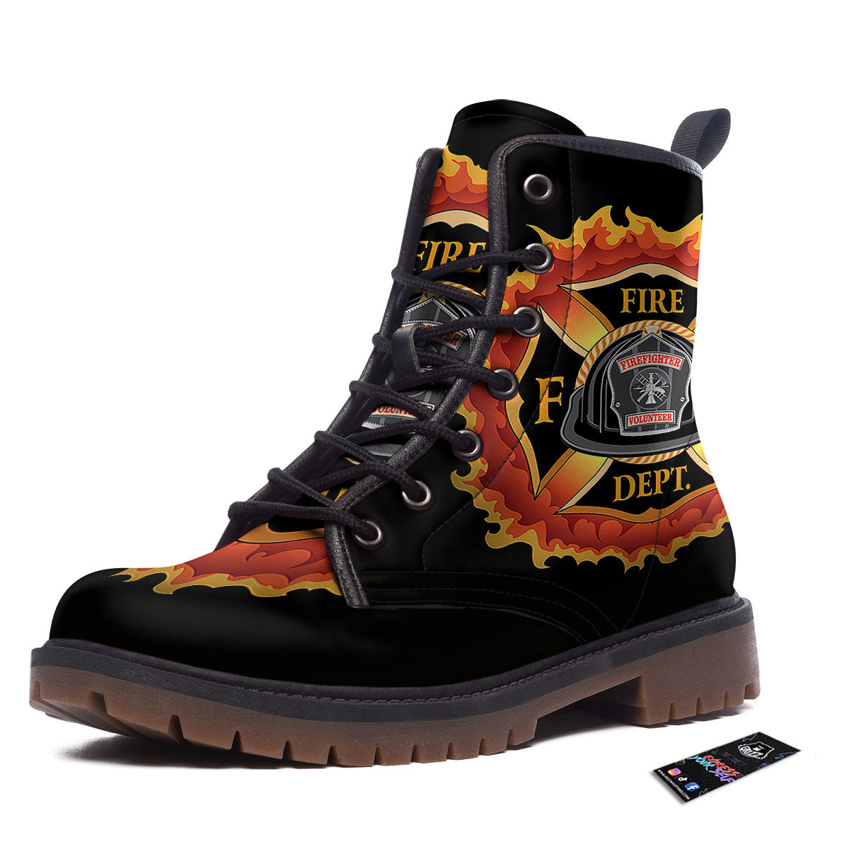Firefighter Emblem Flaming Print Work Boots-grizzshop