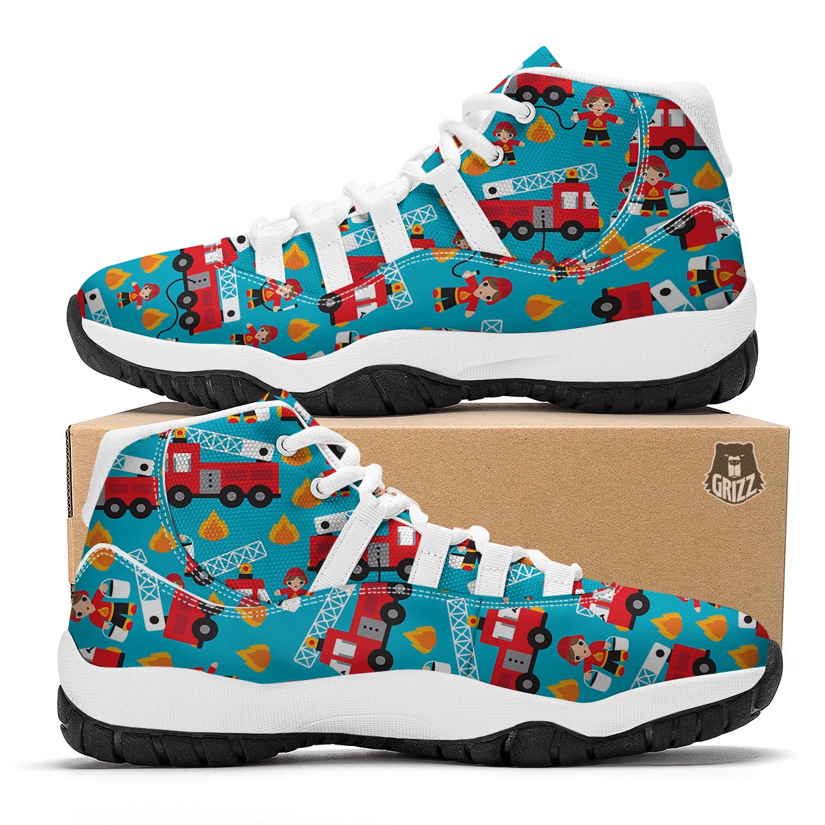 Firefighter Pattern Print White Bball Shoes-grizzshop