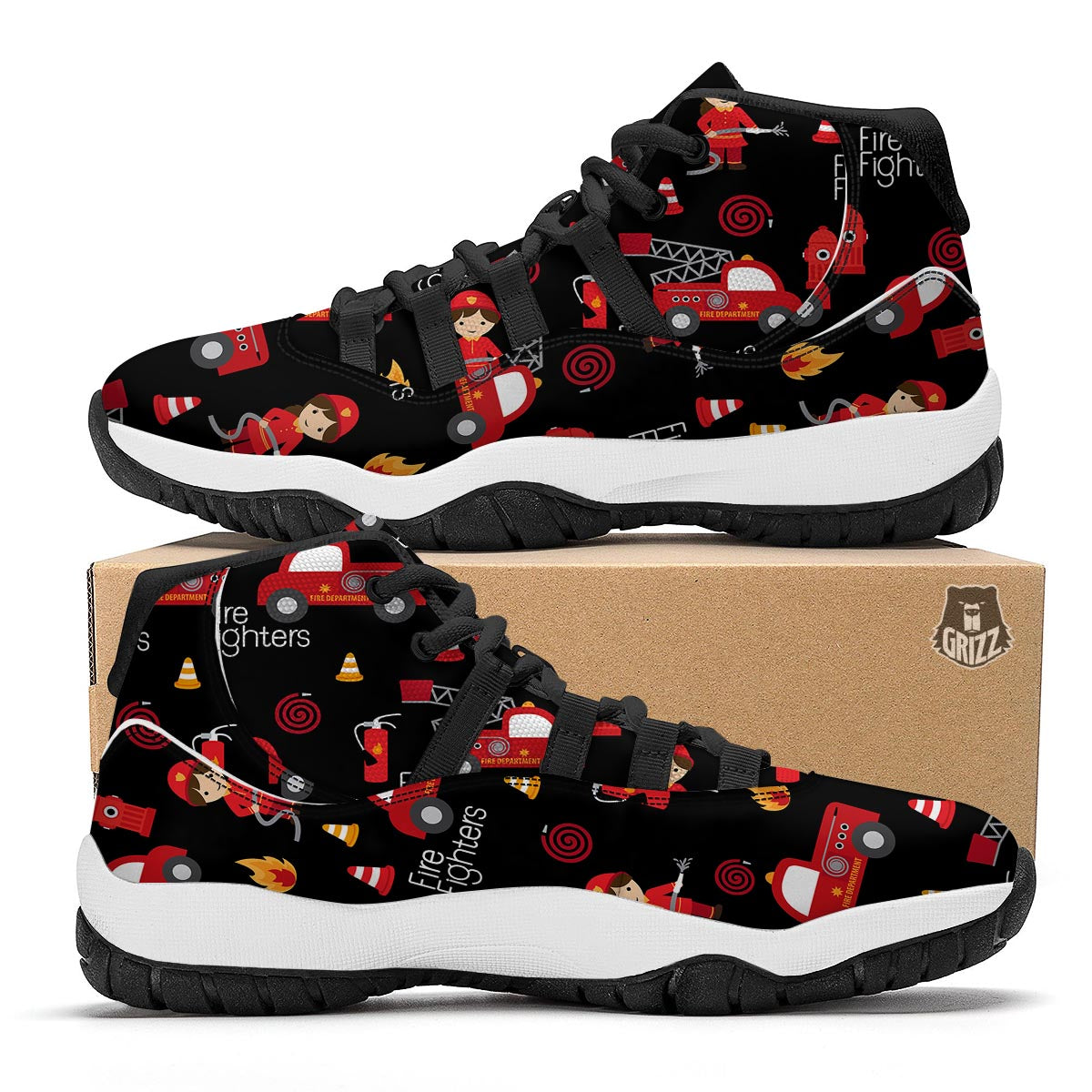 Firefighter Print Pattern Black Bball Shoes-grizzshop