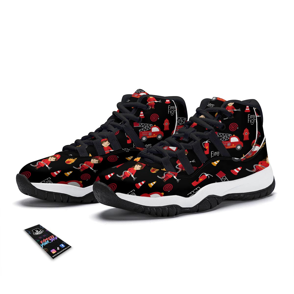 Firefighter Print Pattern Black Bball Shoes-grizzshop