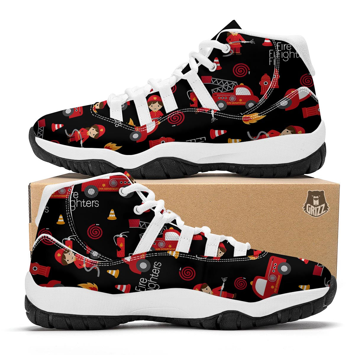 Firefighter Print Pattern White Bball Shoes-grizzshop