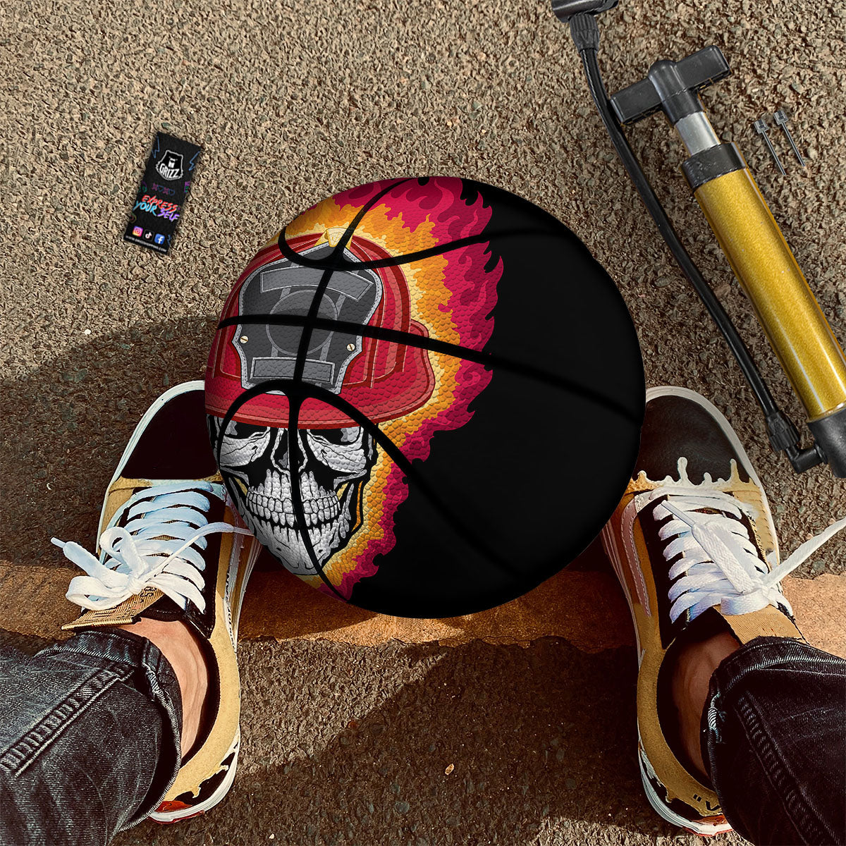Firefighter Skull Flaming Print Basketball-grizzshop