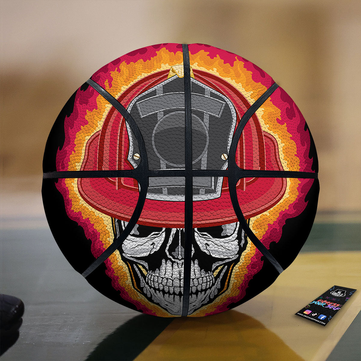 Firefighter Skull Flaming Print Basketball-grizzshop