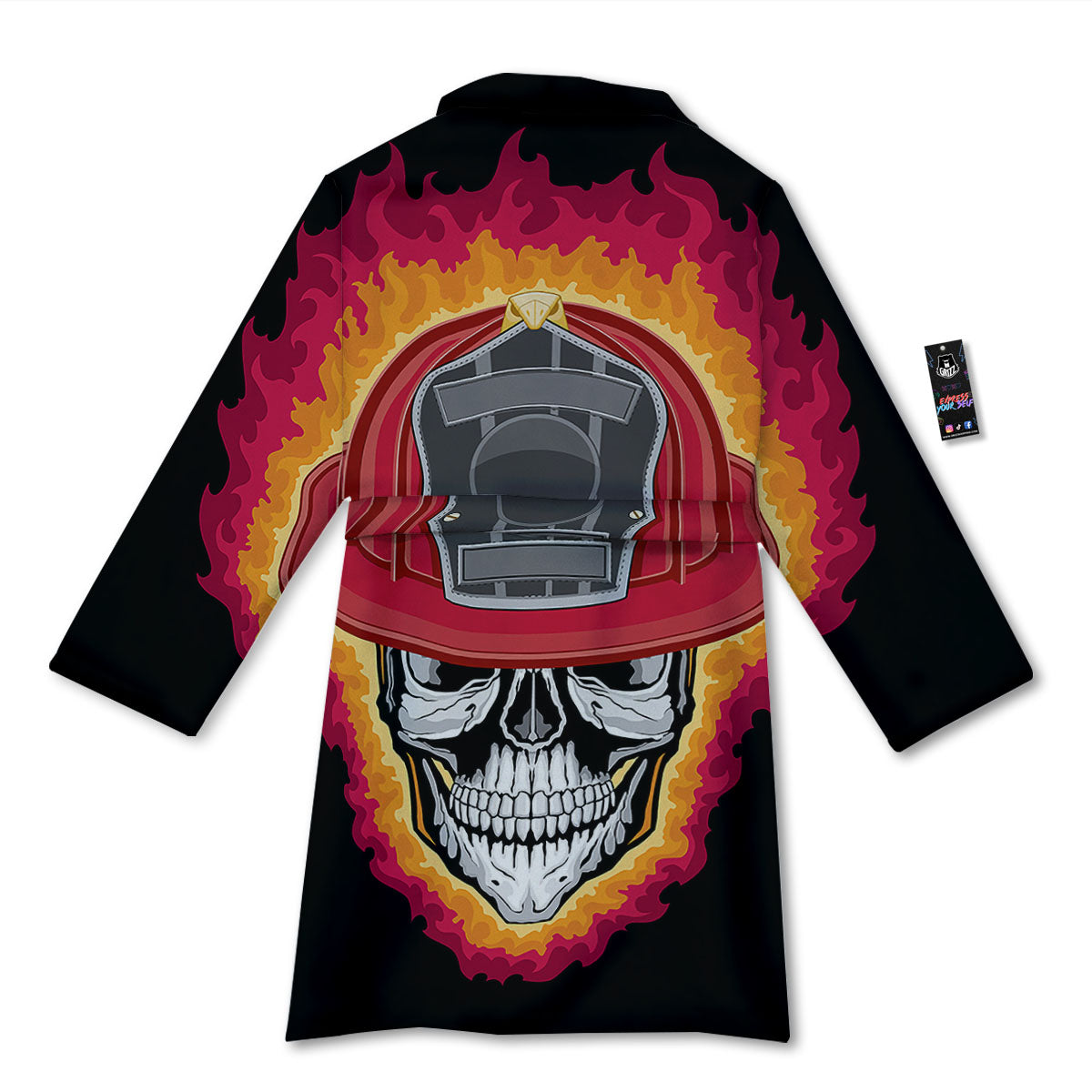 Firefighter Skull Flaming Print Bathrobe-grizzshop