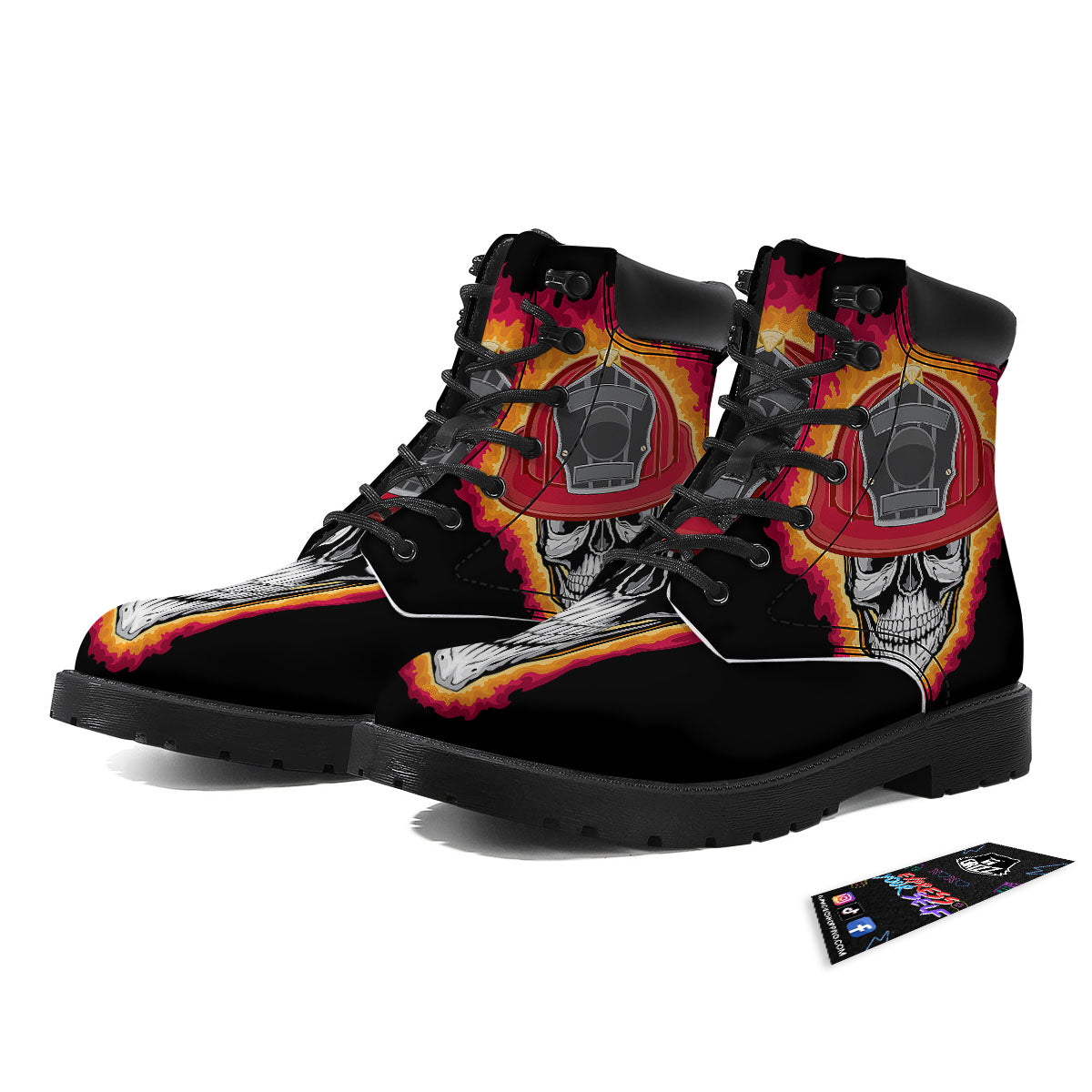 Firefighter Skull Flaming Print Boots-grizzshop