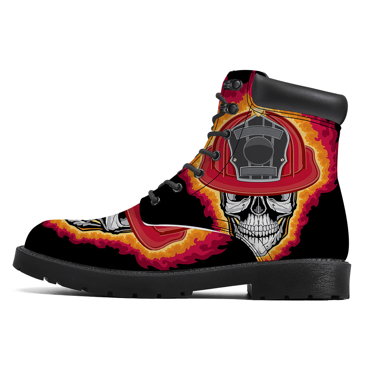 Firefighter Skull Flaming Print Boots-grizzshop