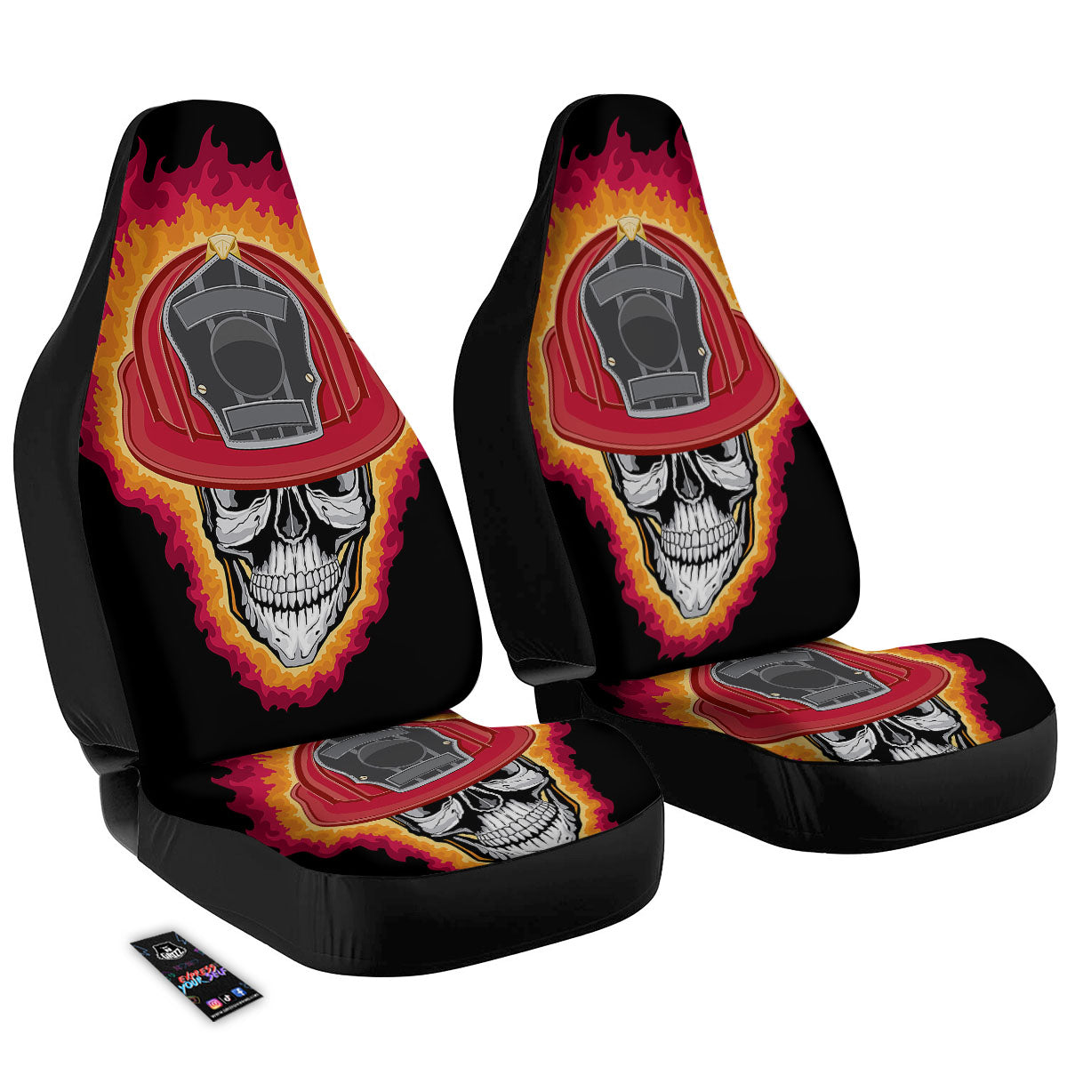 Firefighter Skull Flaming Print Car Seat Covers-grizzshop