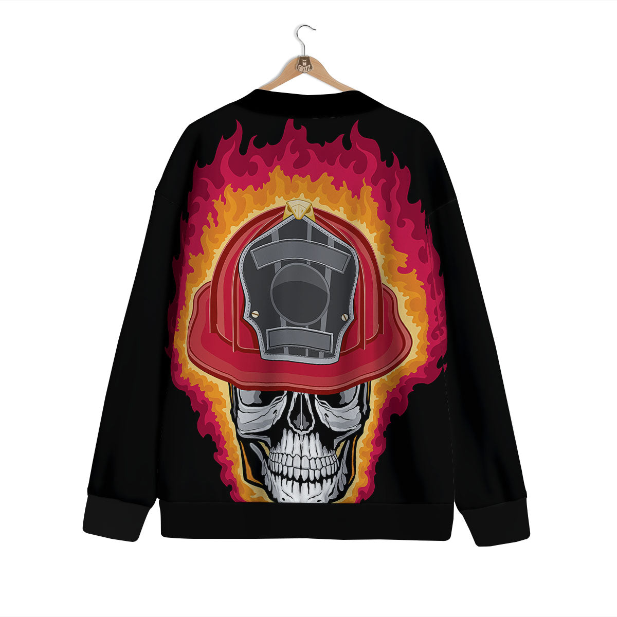 Firefighter Skull Flaming Print Cardigan-grizzshop