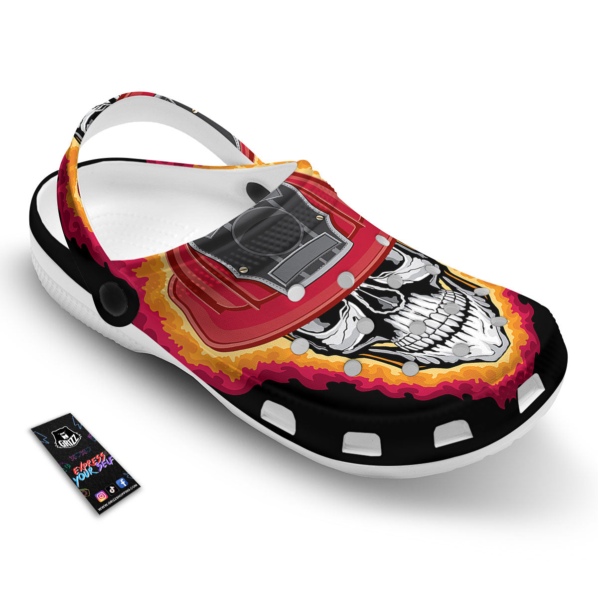 Firefighter Skull Flaming Print Clog-grizzshop
