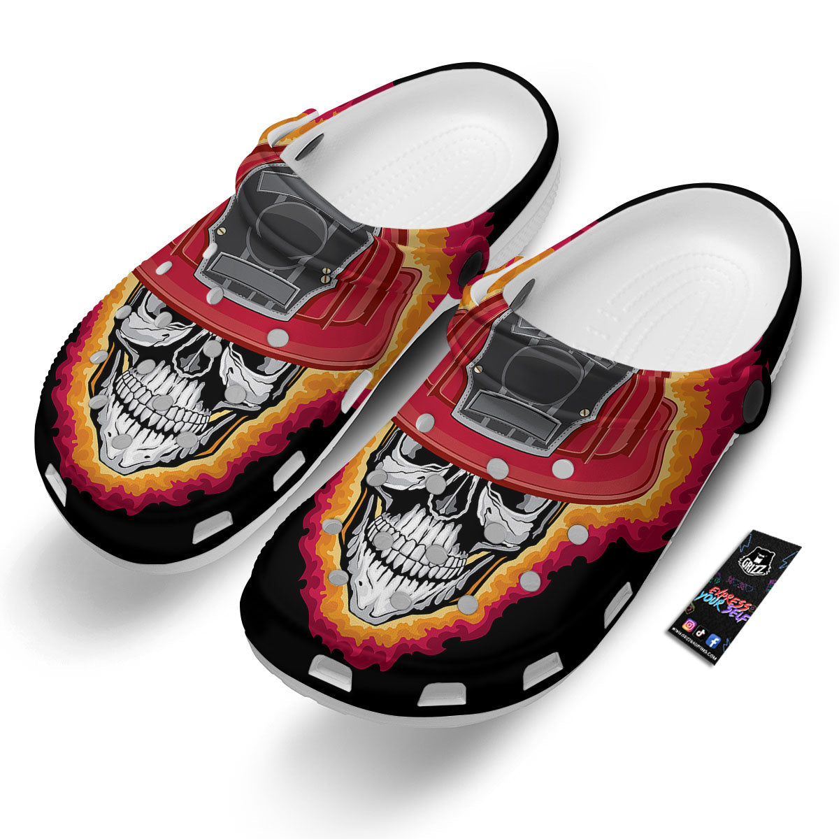 Firefighter Skull Flaming Print Clog-grizzshop