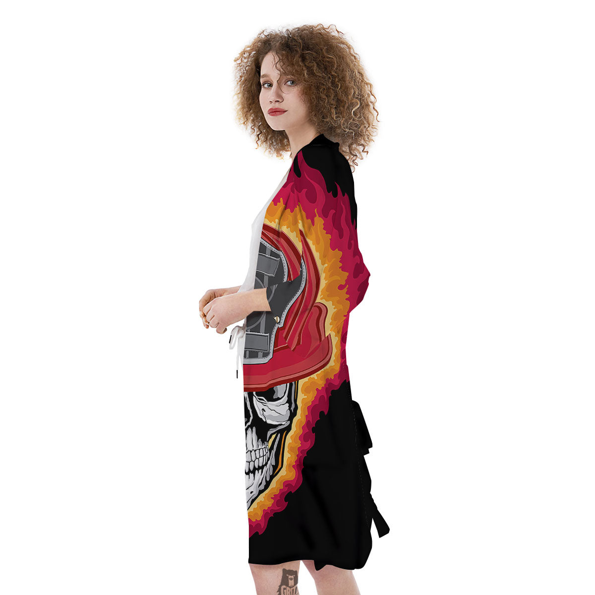 Firefighter Skull Flaming Print Kimono-grizzshop