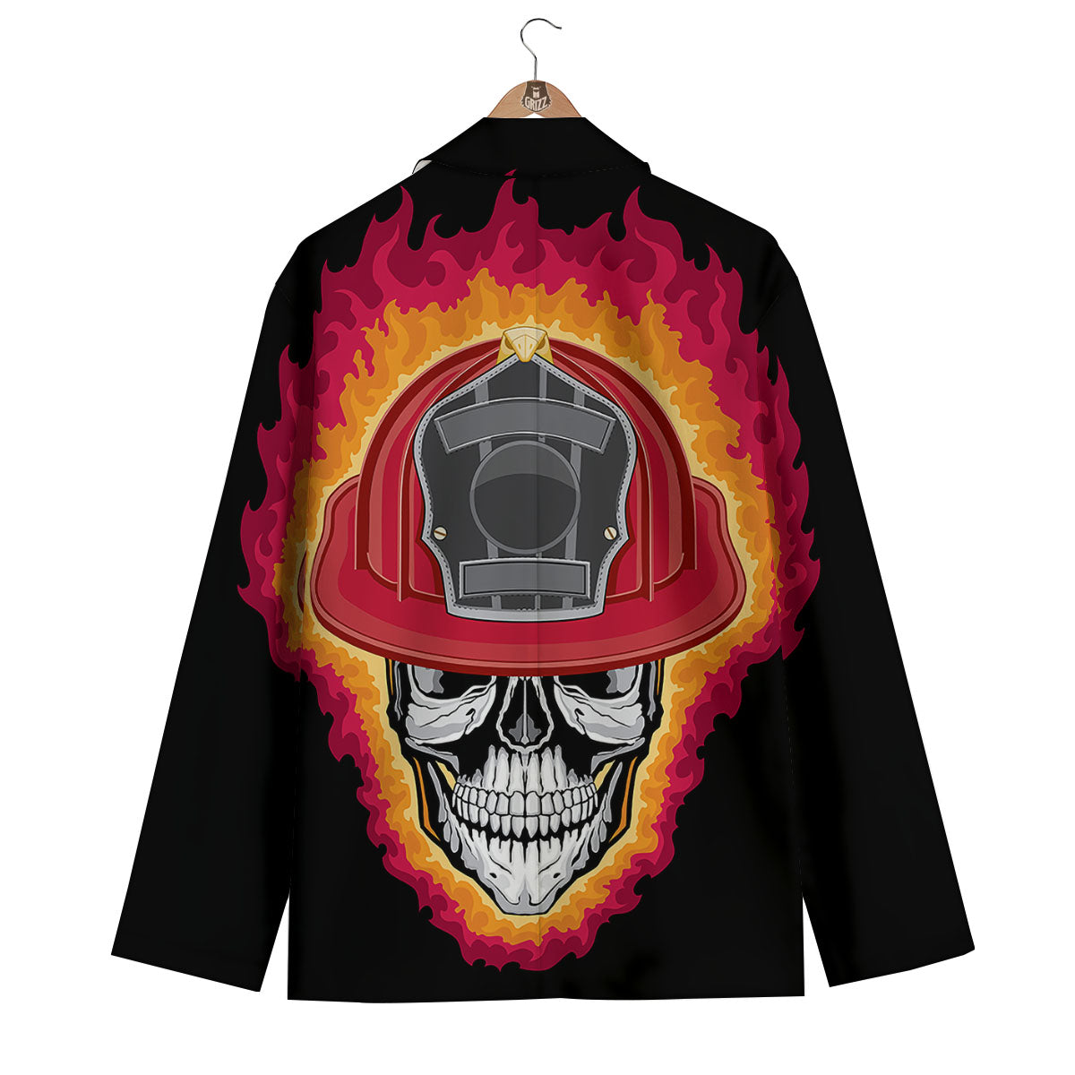 Firefighter Skull Flaming Print Men's Blazer-grizzshop