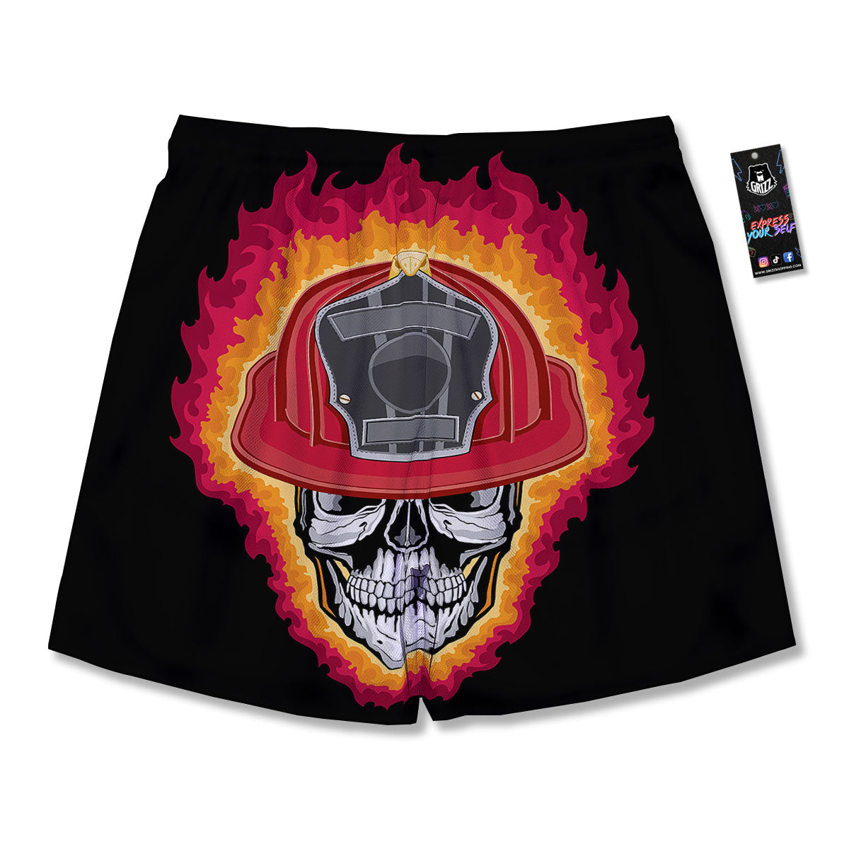 Firefighter Skull Flaming Print Men's Running Shorts-grizzshop