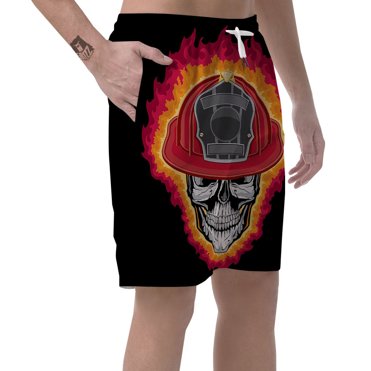 Firefighter Skull Flaming Print Men's Shorts-grizzshop