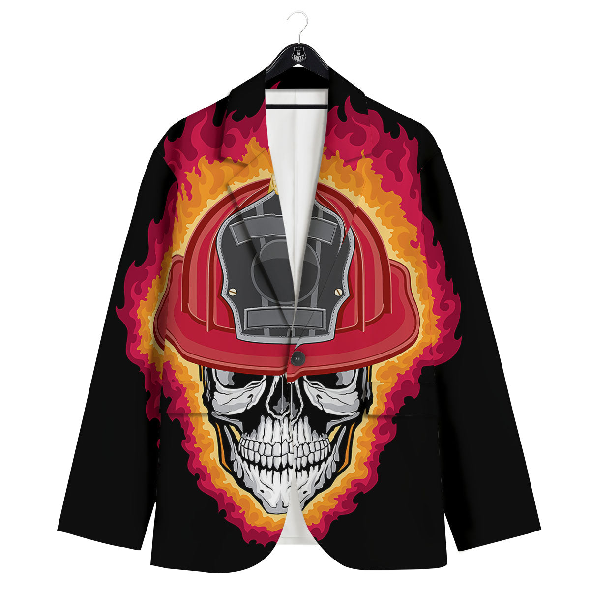 Firefighter Skull Flaming Print Men's Sport Coat-grizzshop