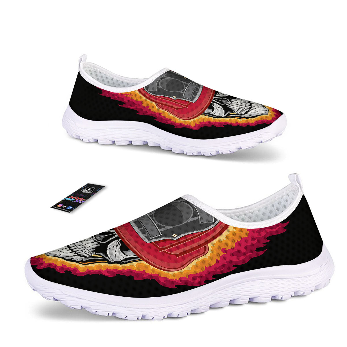 Firefighter Skull Flaming Print Nurse Shoes-grizzshop