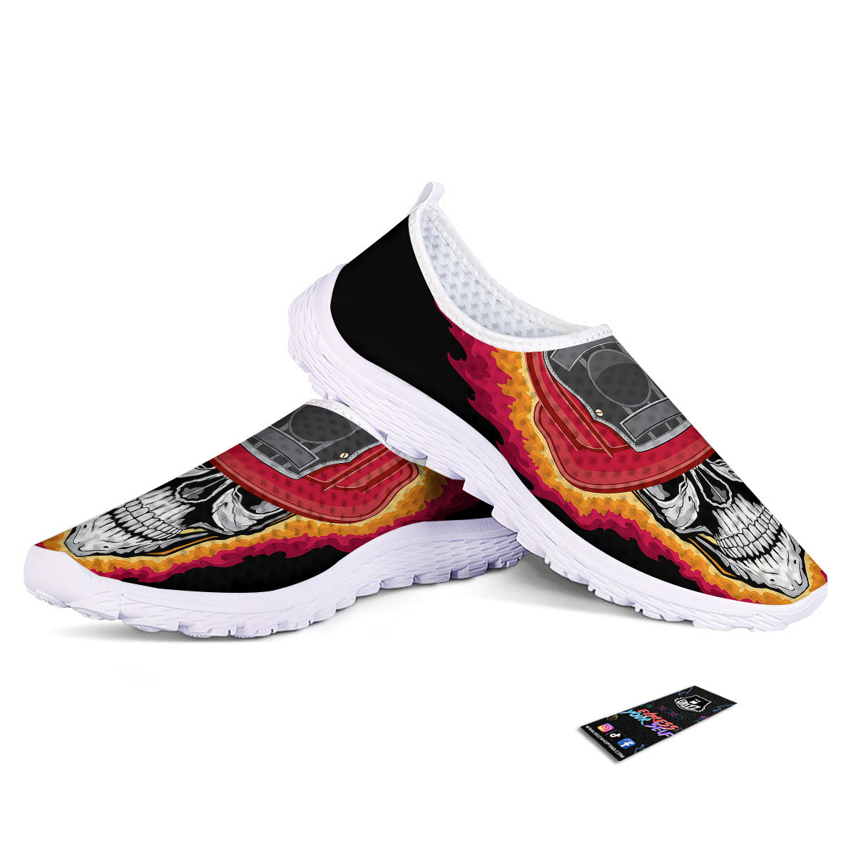 Firefighter Skull Flaming Print Nurse Shoes-grizzshop