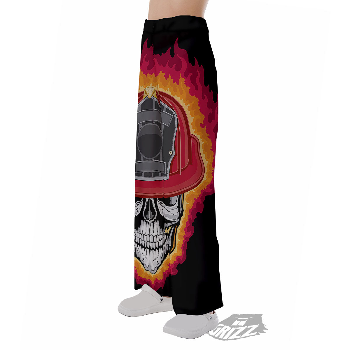 Firefighter Skull Flaming Print Pajama Pants-grizzshop