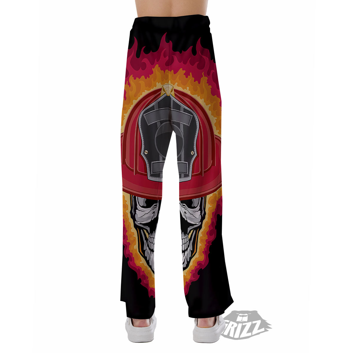Firefighter Skull Flaming Print Pajama Pants-grizzshop