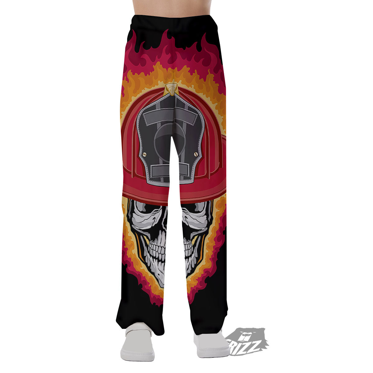 Firefighter Skull Flaming Print Pajama Pants-grizzshop
