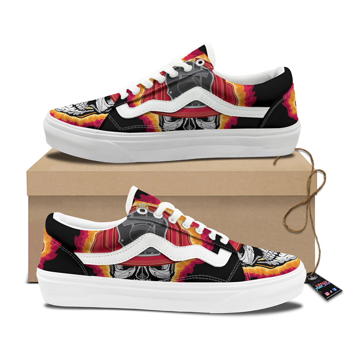 Firefighter Skull Flaming Print Skate Shoes-grizzshop