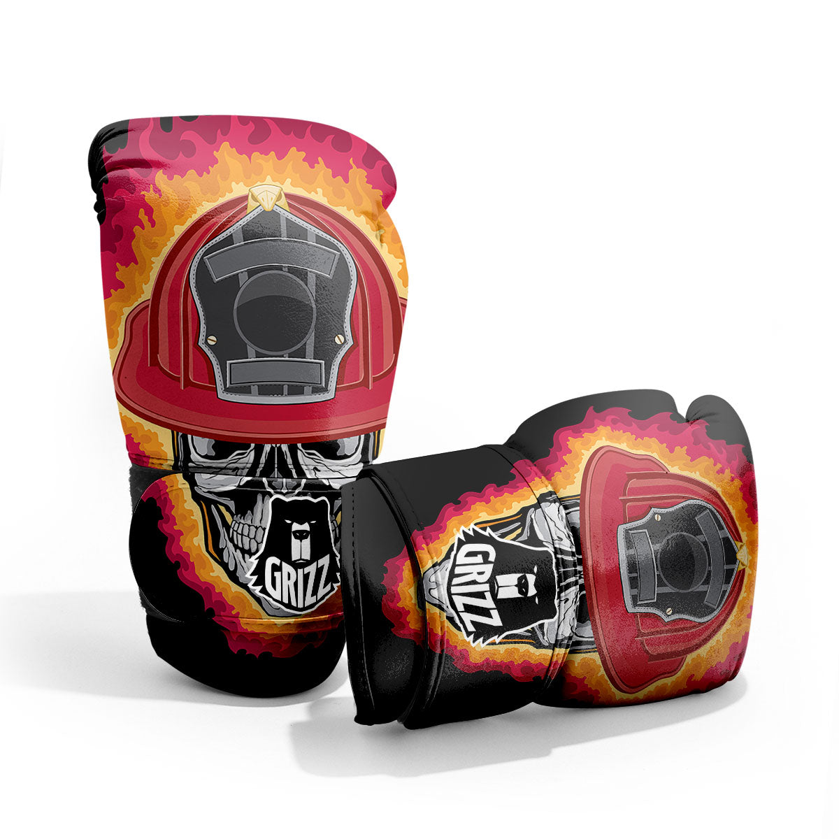 Firefighter Skull Flaming Print Pro Boxing Glove
