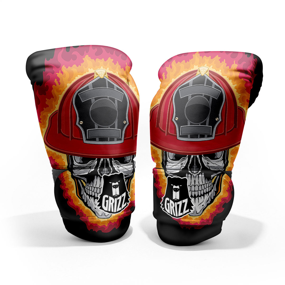 Firefighter Skull Flaming Print Pro Boxing Glove