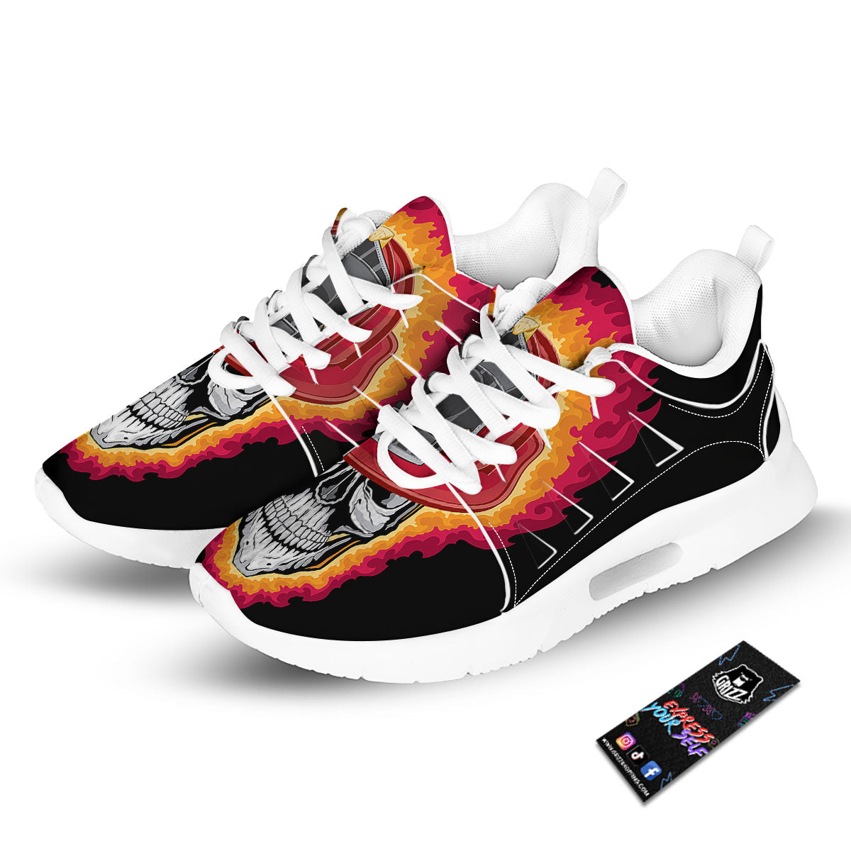 Firefighter Skull Flaming Print Tennis Shoes-grizzshop