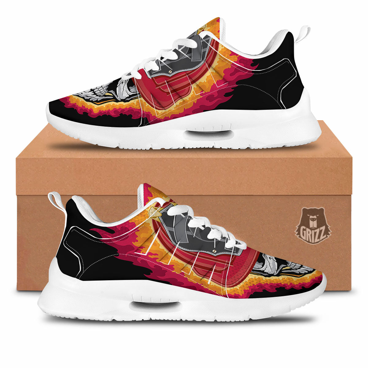 Firefighter Skull Flaming Print Tennis Shoes-grizzshop