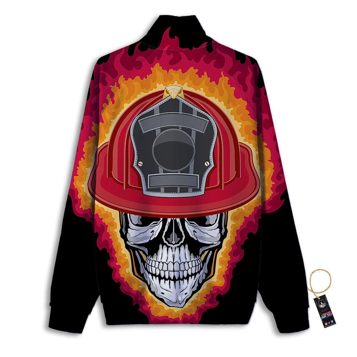 Firefighter Skull Flaming Print Track Jacket-grizzshop