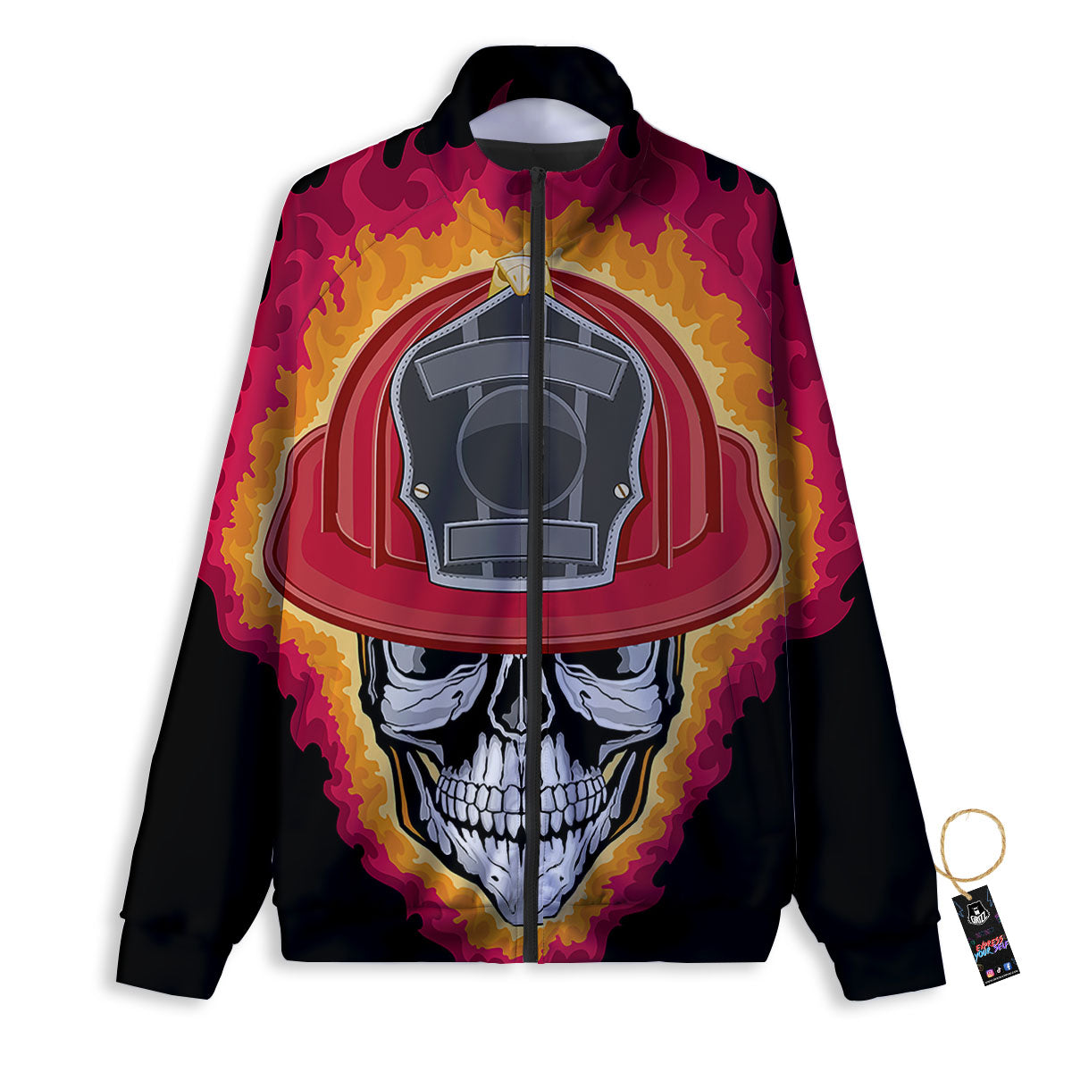 Firefighter Skull Flaming Print Track Jacket-grizzshop