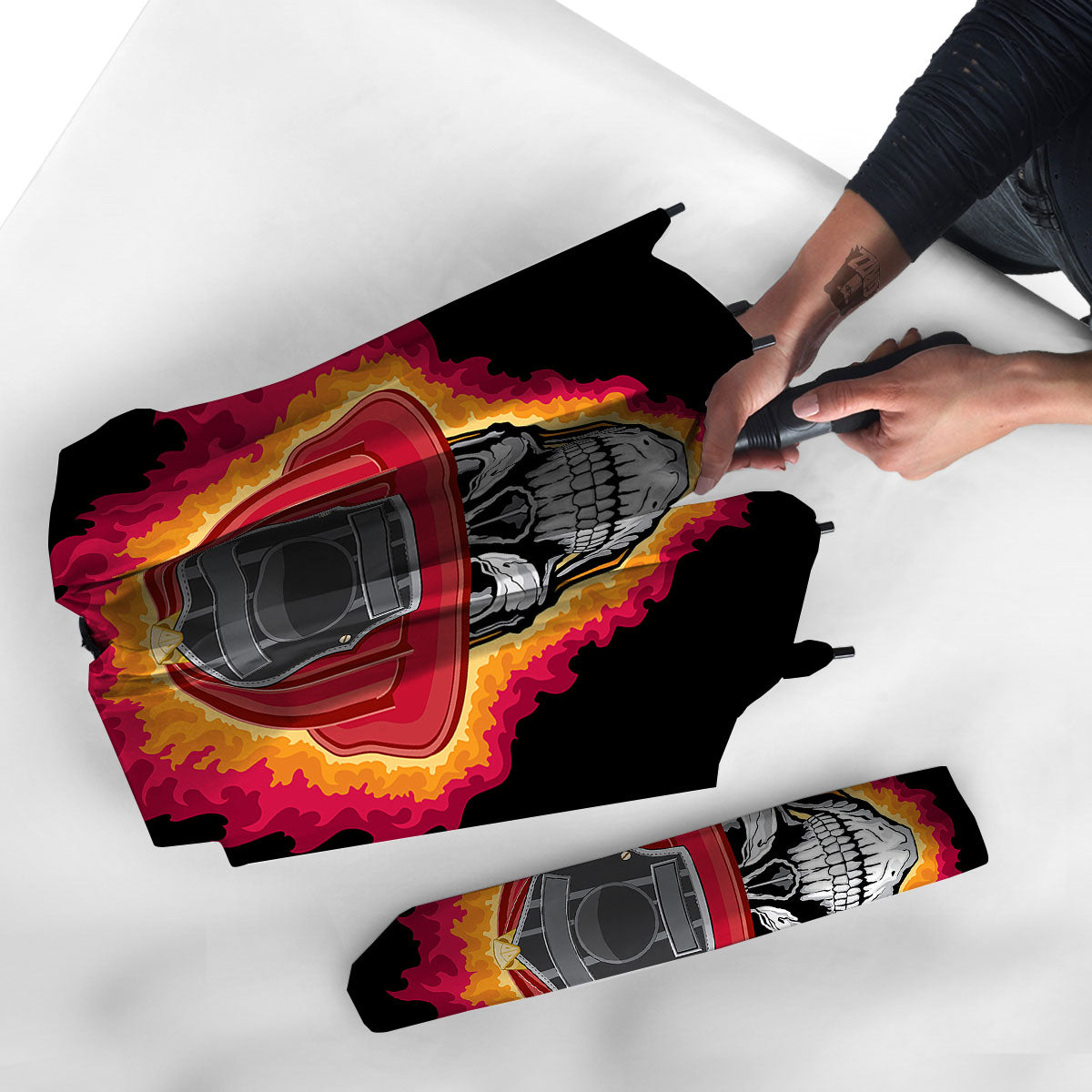 Firefighter Skull Flaming Print Umbrella-grizzshop