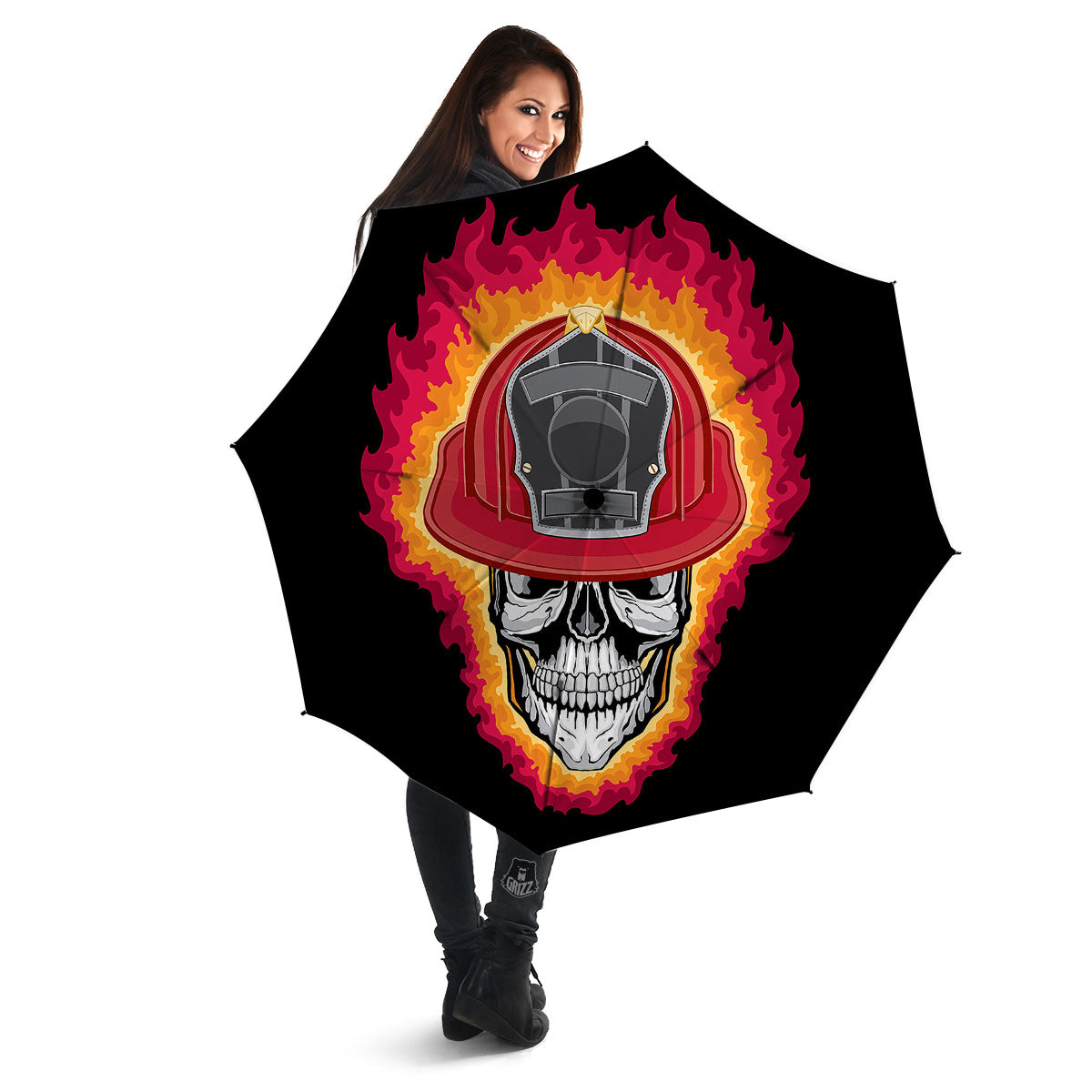 Firefighter Skull Flaming Print Umbrella-grizzshop