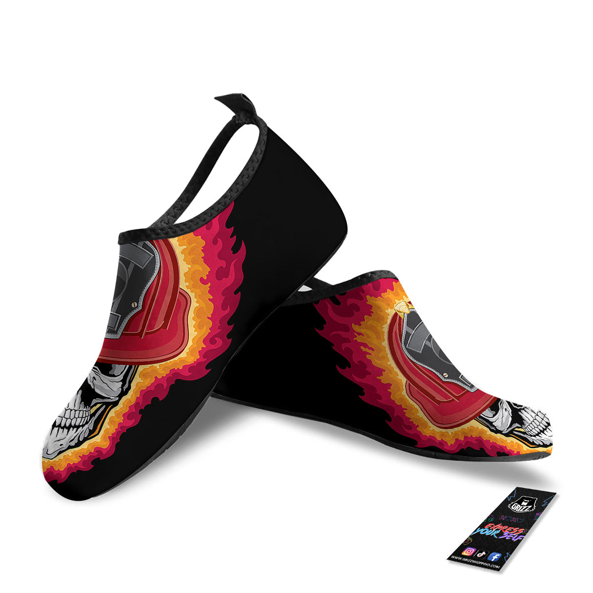 Firefighter Skull Flaming Print Water Shoes-grizzshop