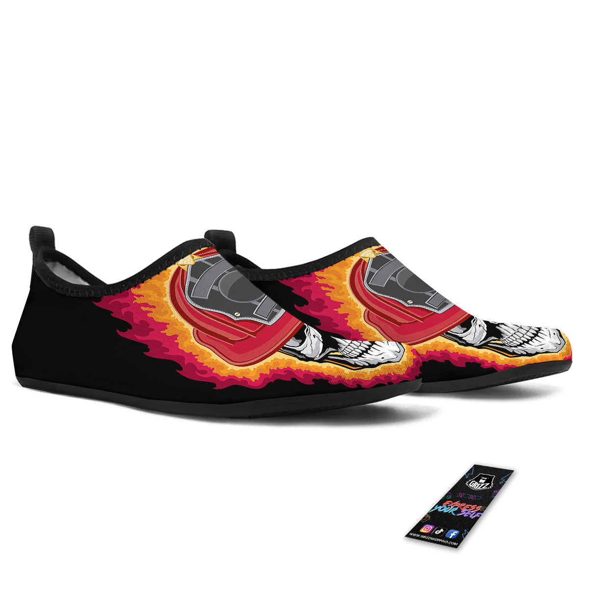 Firefighter Skull Flaming Print Water Shoes-grizzshop