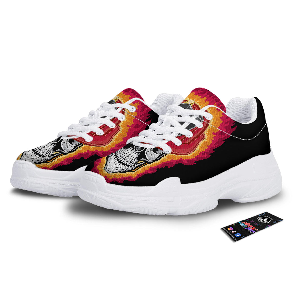 Firefighter Skull Flaming Print White Chunky Shoes-grizzshop
