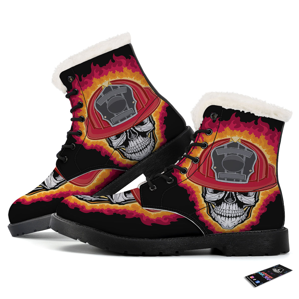 Firefighter Skull Flaming Print Winter Boots-grizzshop