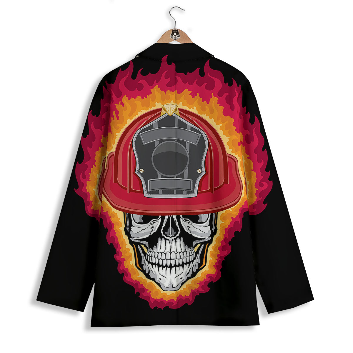 Firefighter Skull Flaming Print Women's Blazer-grizzshop
