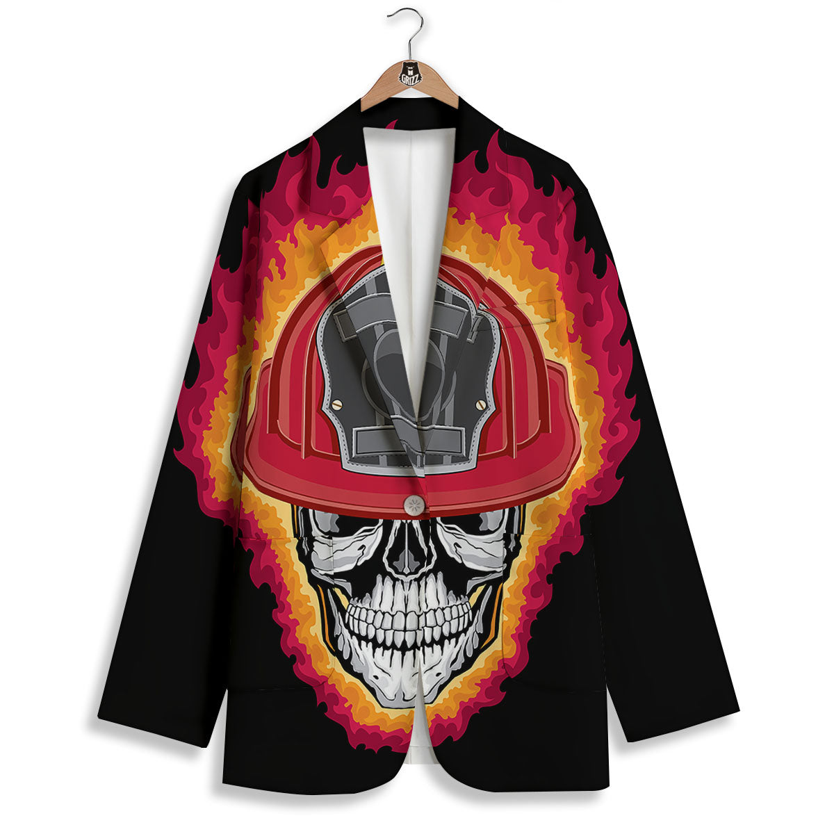 Firefighter Skull Flaming Print Women's Blazer-grizzshop