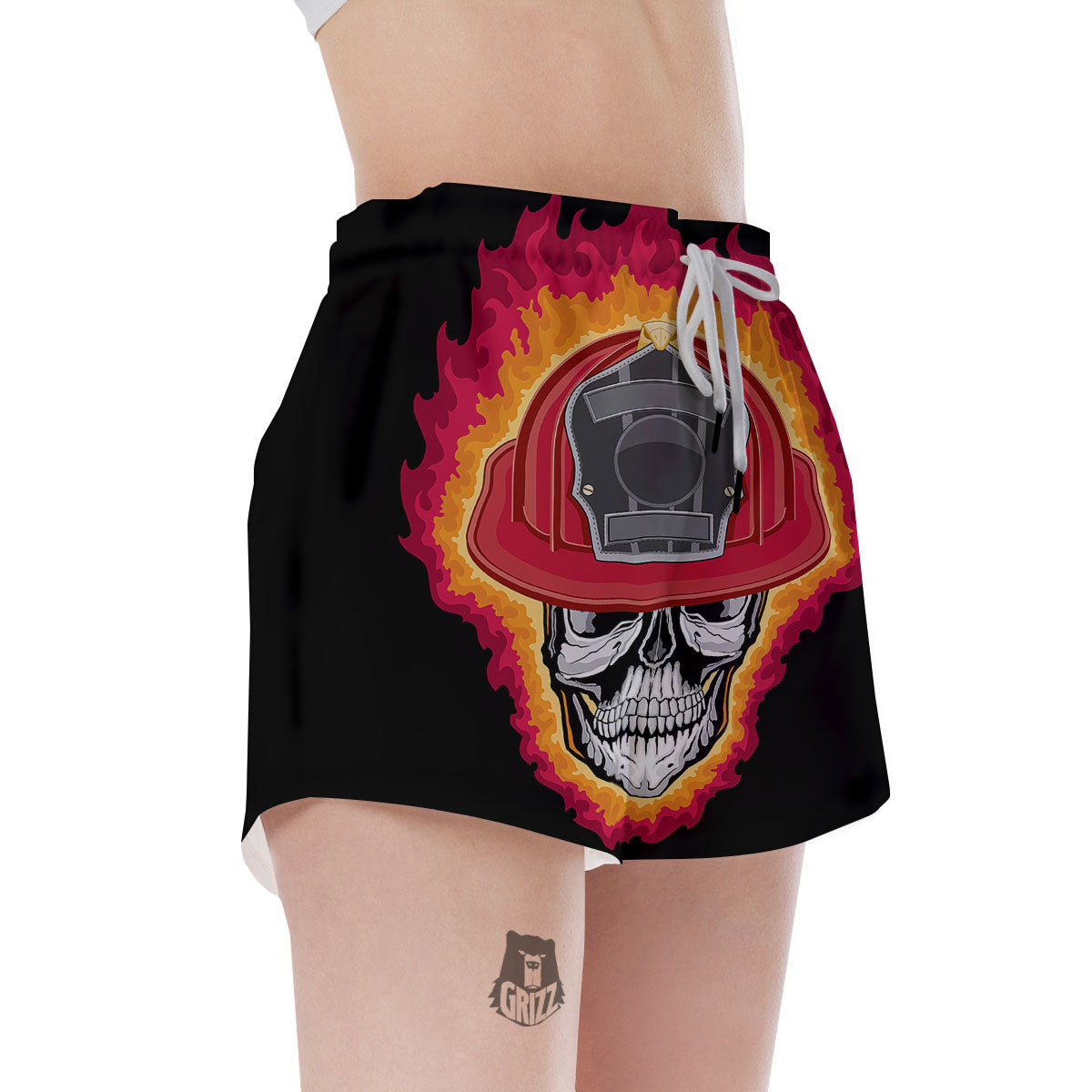 Firefighter Skull Flaming Print Women's Shorts-grizzshop