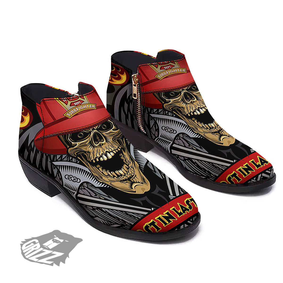 Firefighter Volunteer Print Ankle Boots-grizzshop