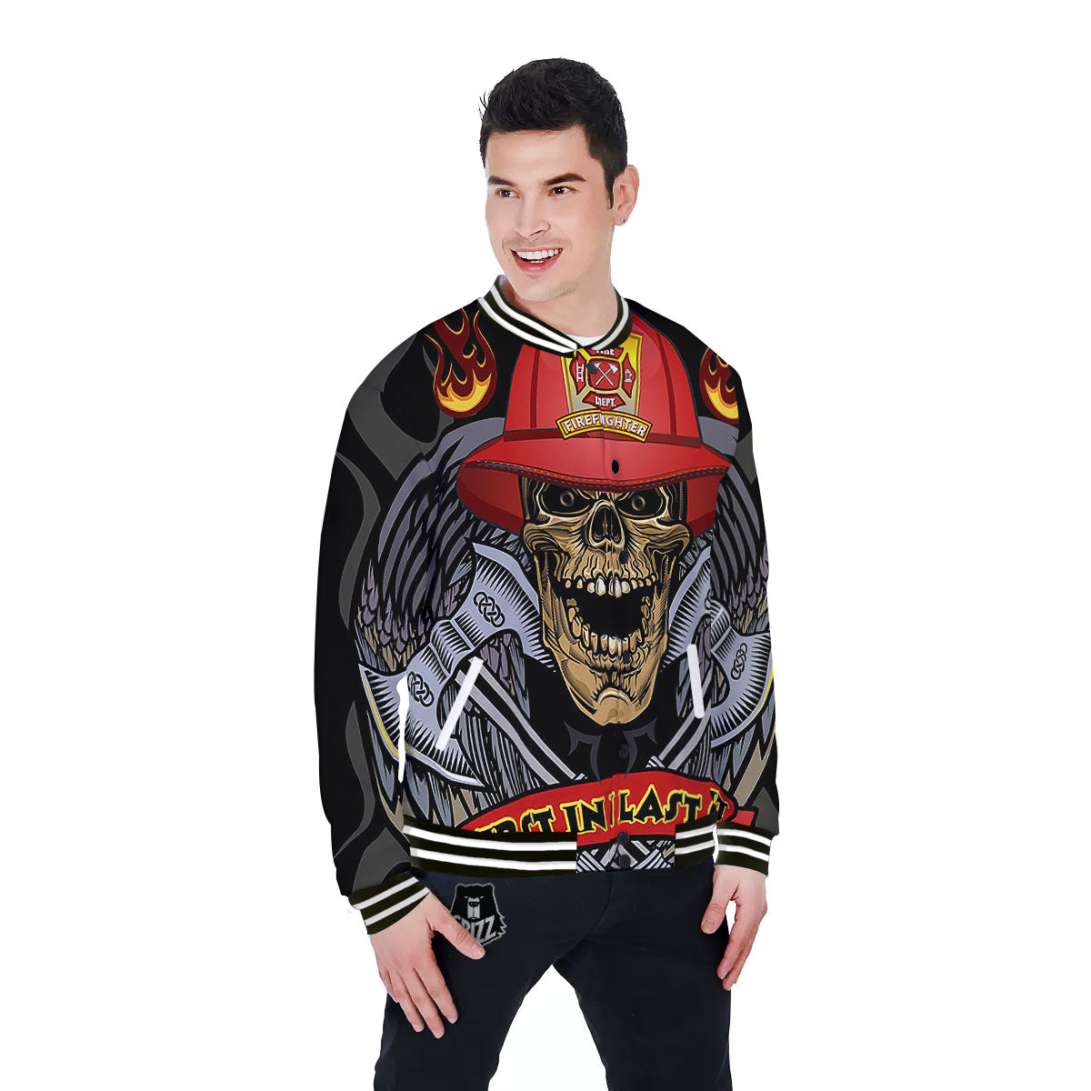 Firefighter Volunteer Print Baseball Jacket-grizzshop