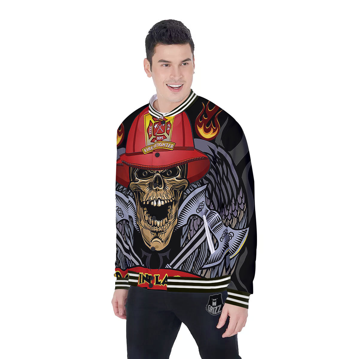 Firefighter Volunteer Print Baseball Jacket-grizzshop