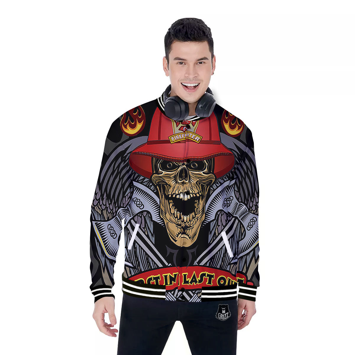 Firefighter Volunteer Print Baseball Jacket-grizzshop
