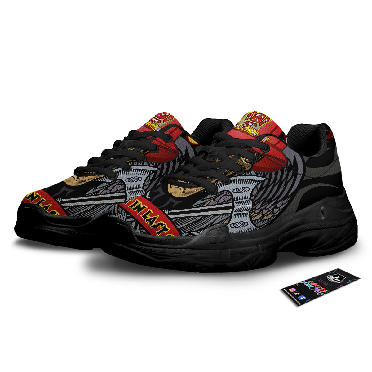 Firefighter Volunteer Print Black Chunky Shoes-grizzshop