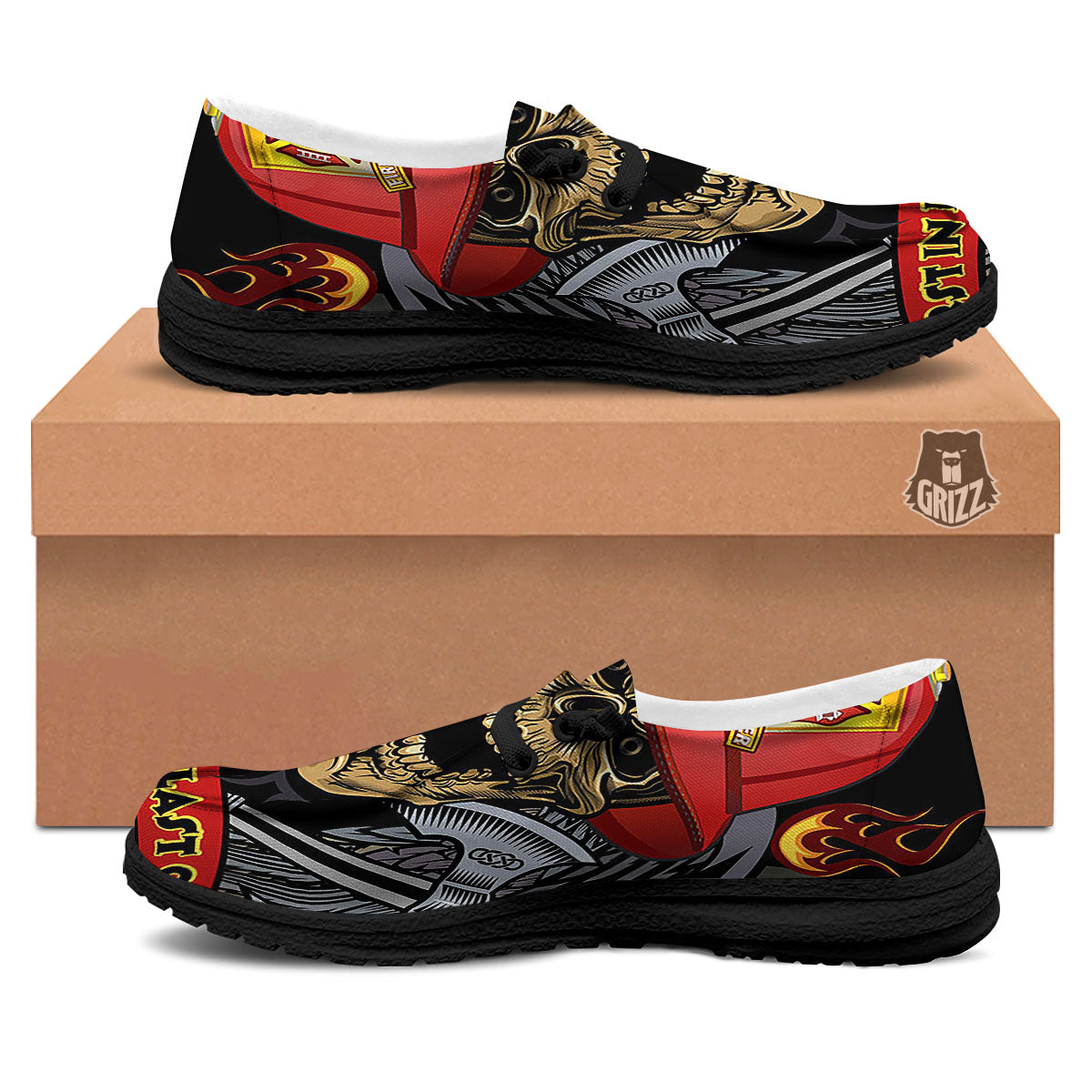 Firefighter Volunteer Print Black Loafers-grizzshop