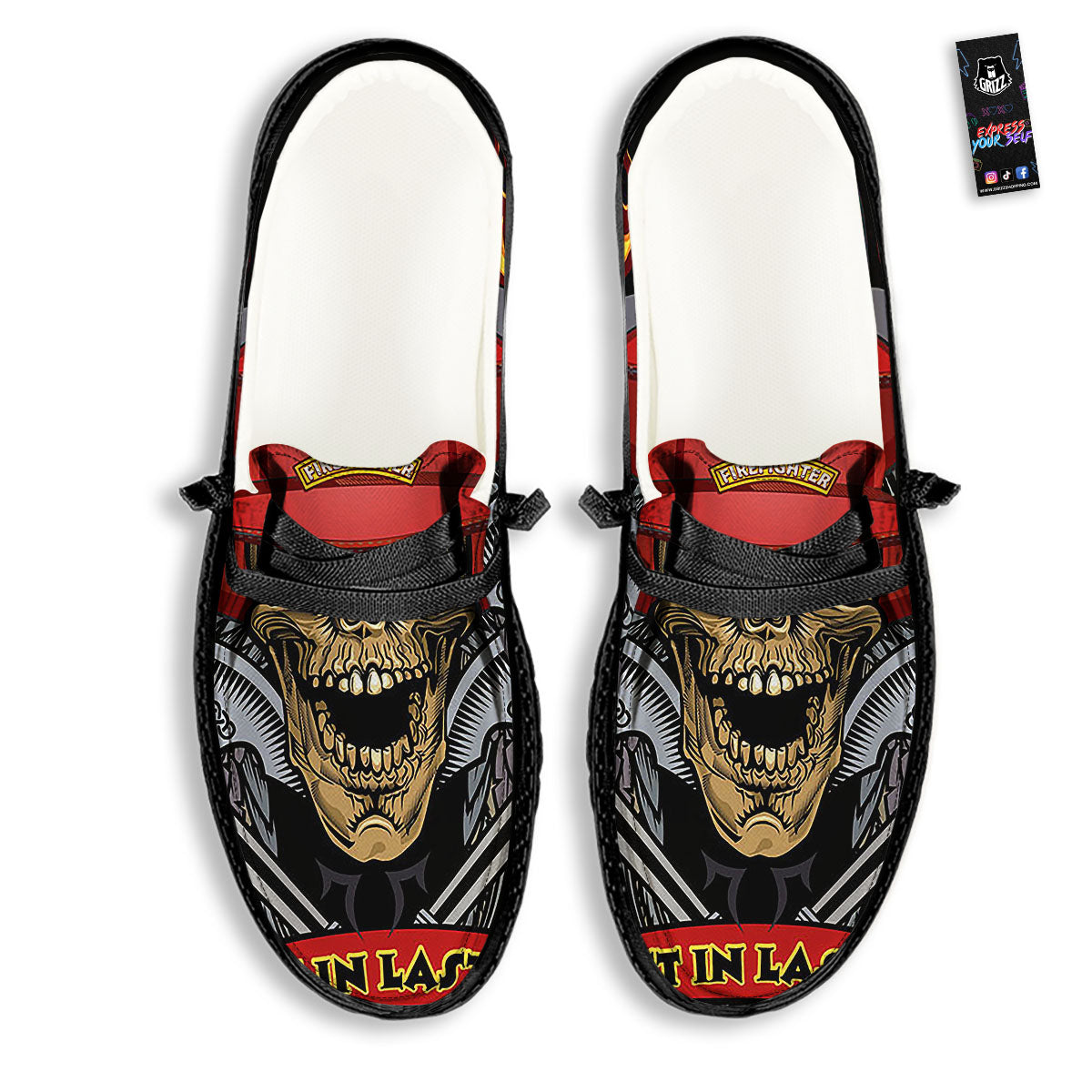 Firefighter Volunteer Print Black Loafers-grizzshop