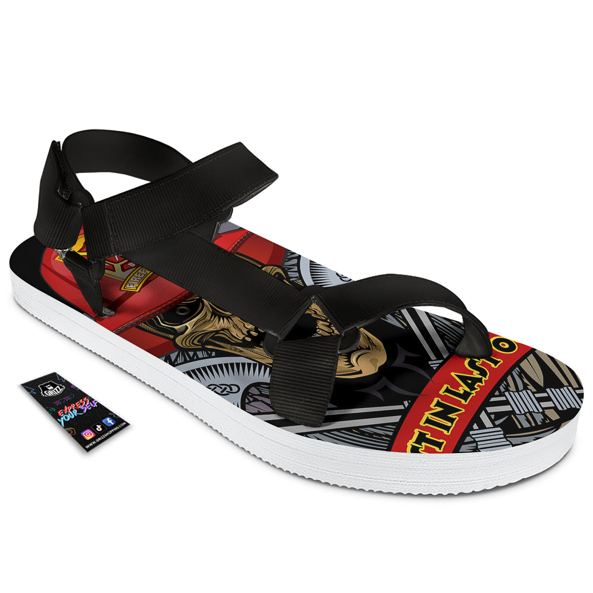 Firefighter Volunteer Print Black Open Toe Sandals-grizzshop